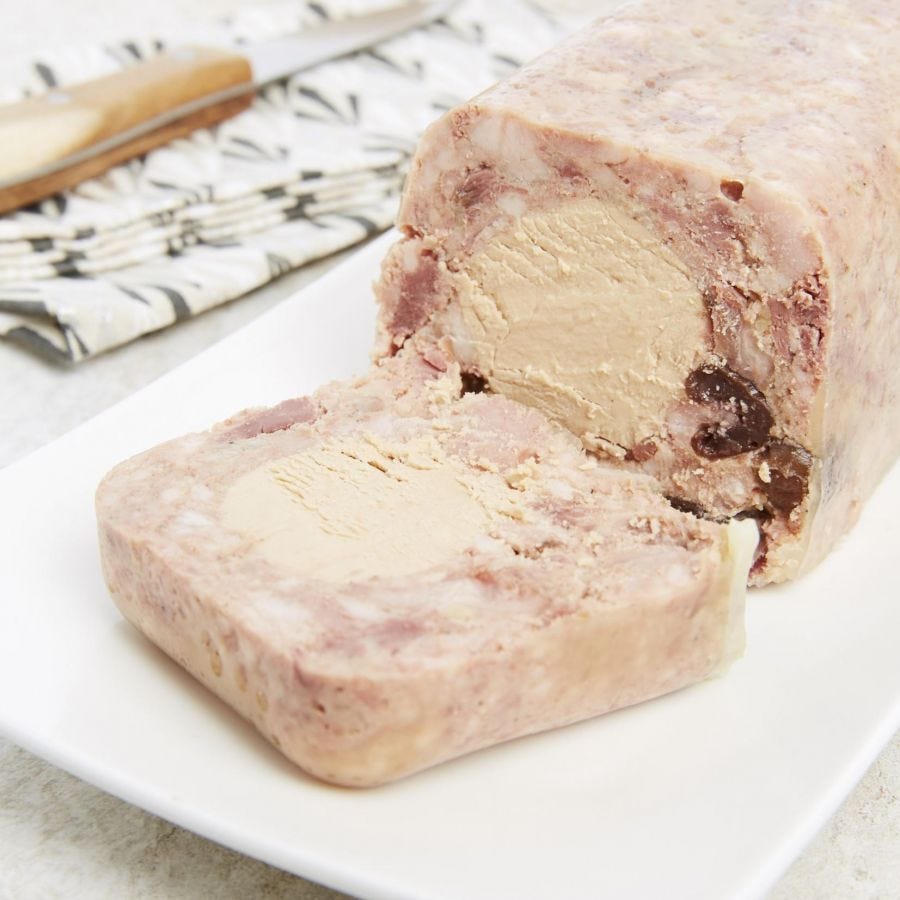 Terrine de pigeon au foie de canard et aux griottes