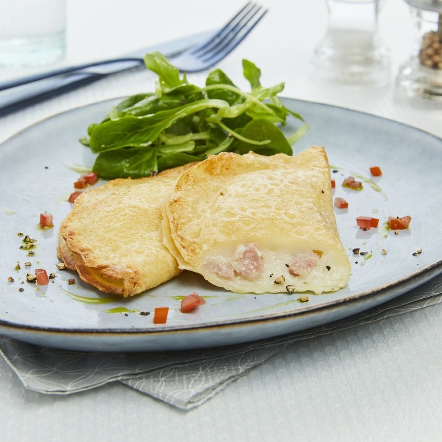 Crêpe jambon emmental lardon fumé demi-lune