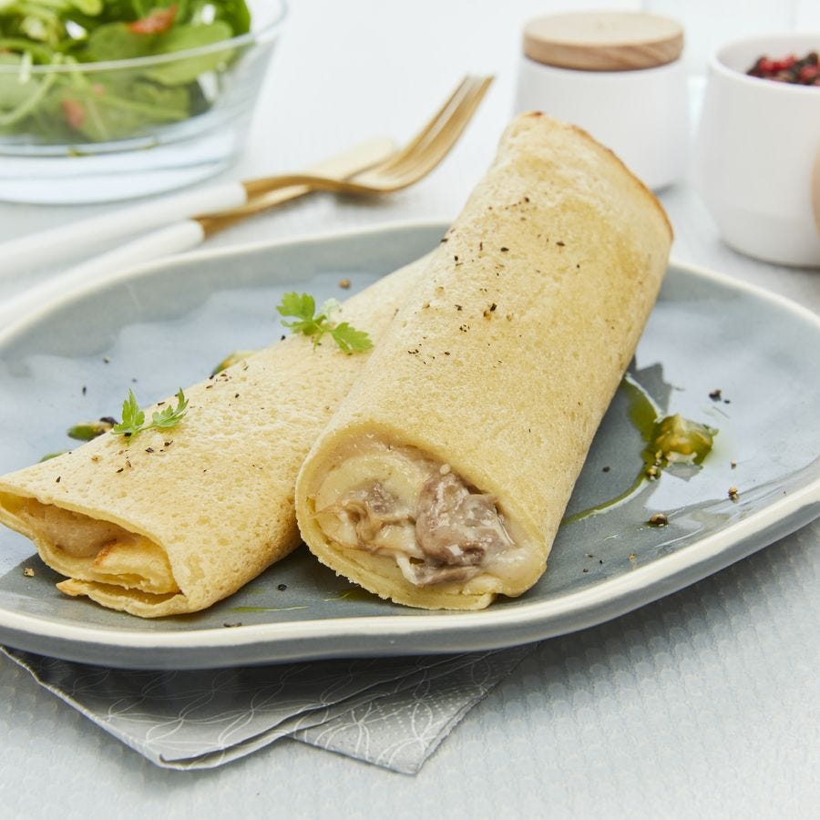 Crêpe aux champignons roulée