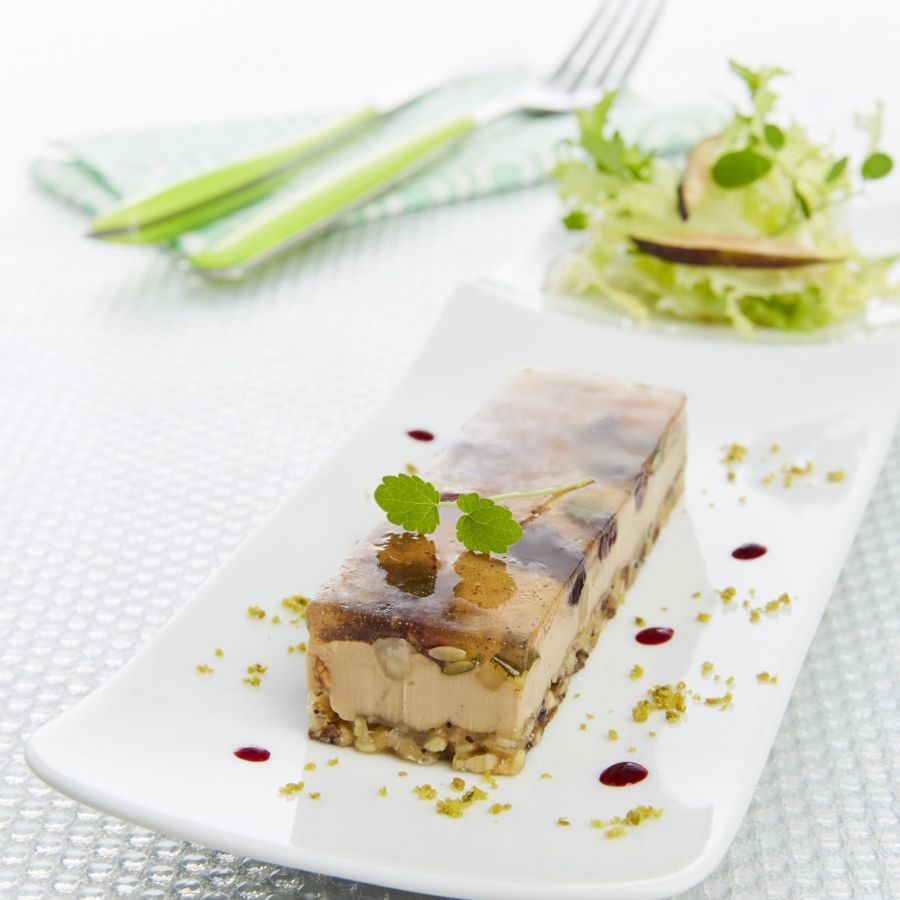 Craquant de bloc de foie gras aux fruits secs