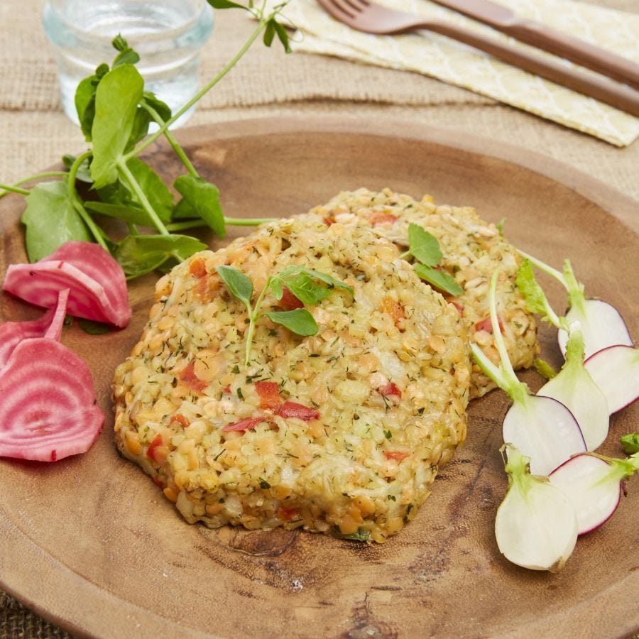 Galette de boulgour et lentille corail à l'aneth