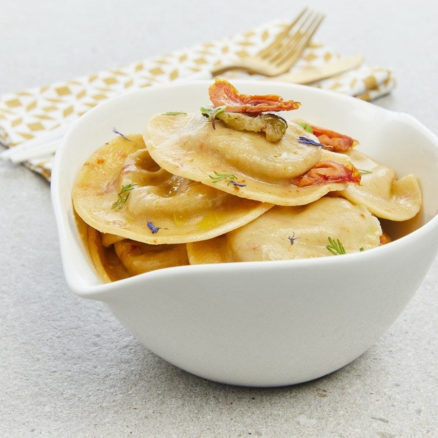 Agnolotti à l'aubergine et tomate séchée