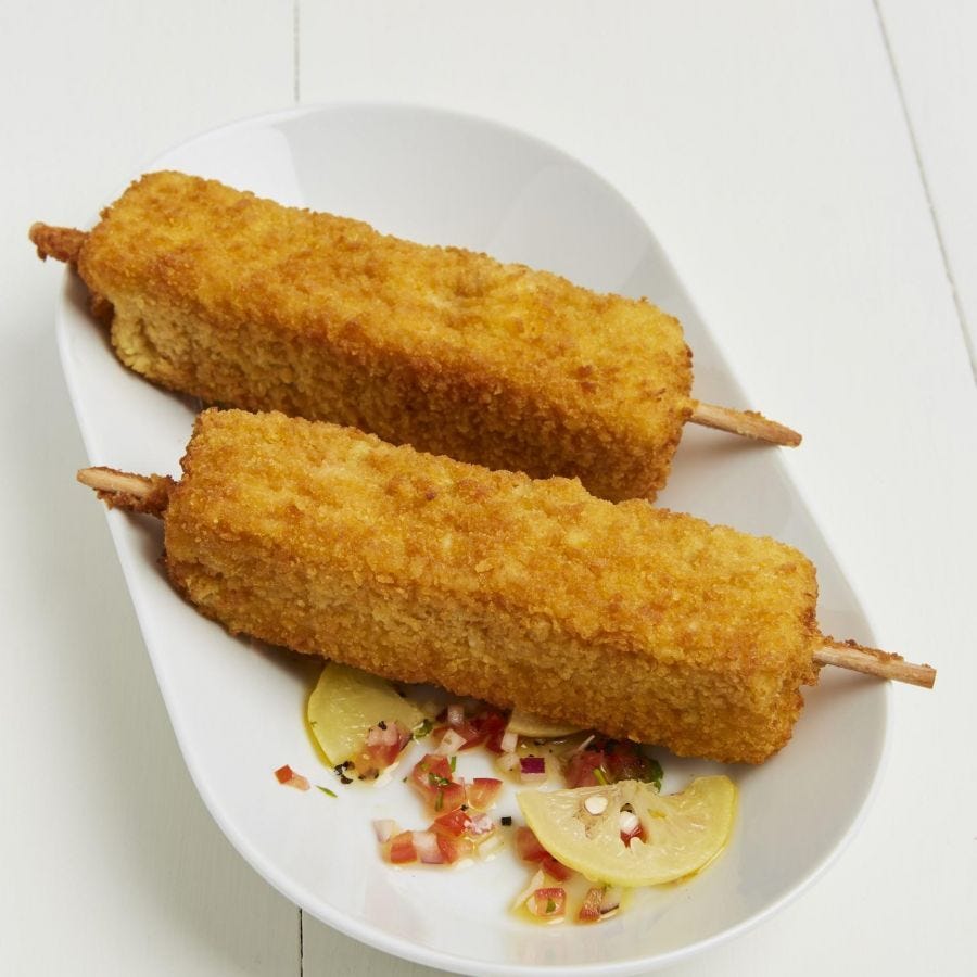 Brochette de poisson panée