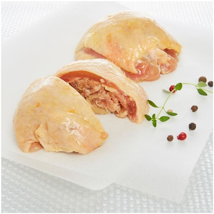 Fondant de poulet jaune farce foie gras figue