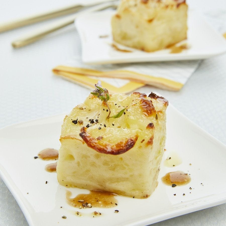 Crémeux de pomme de terre et emmental en cube