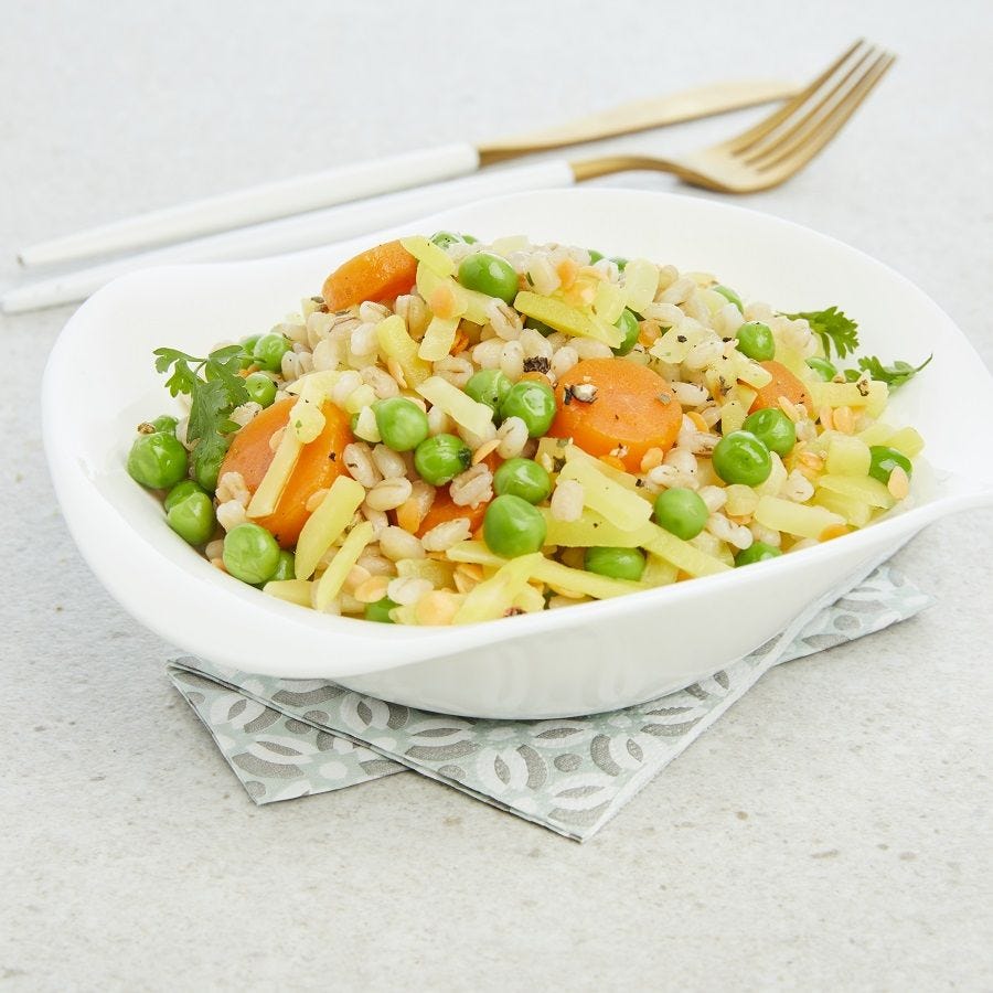 Poêlée orge perlé lentille corail et légumes cuisinés 
