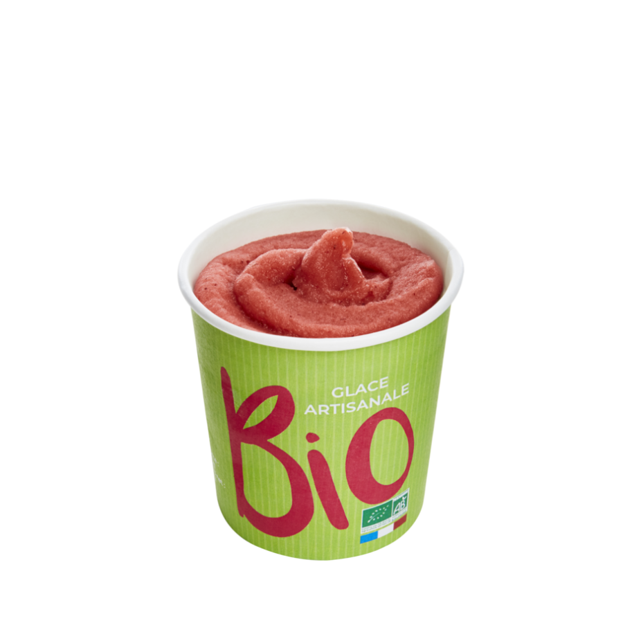 Pot de sorbet plein fruit fraise bio
