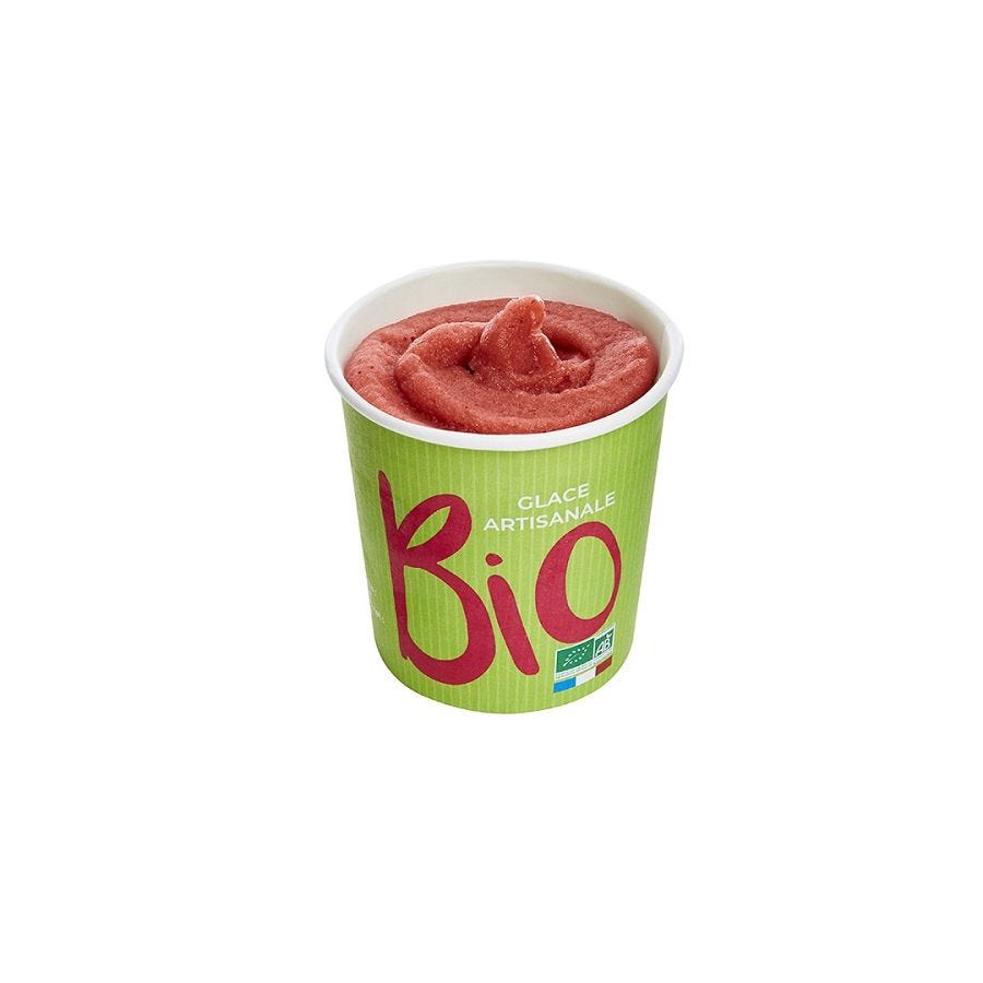 Pot de sorbet plein fruit fraise bio