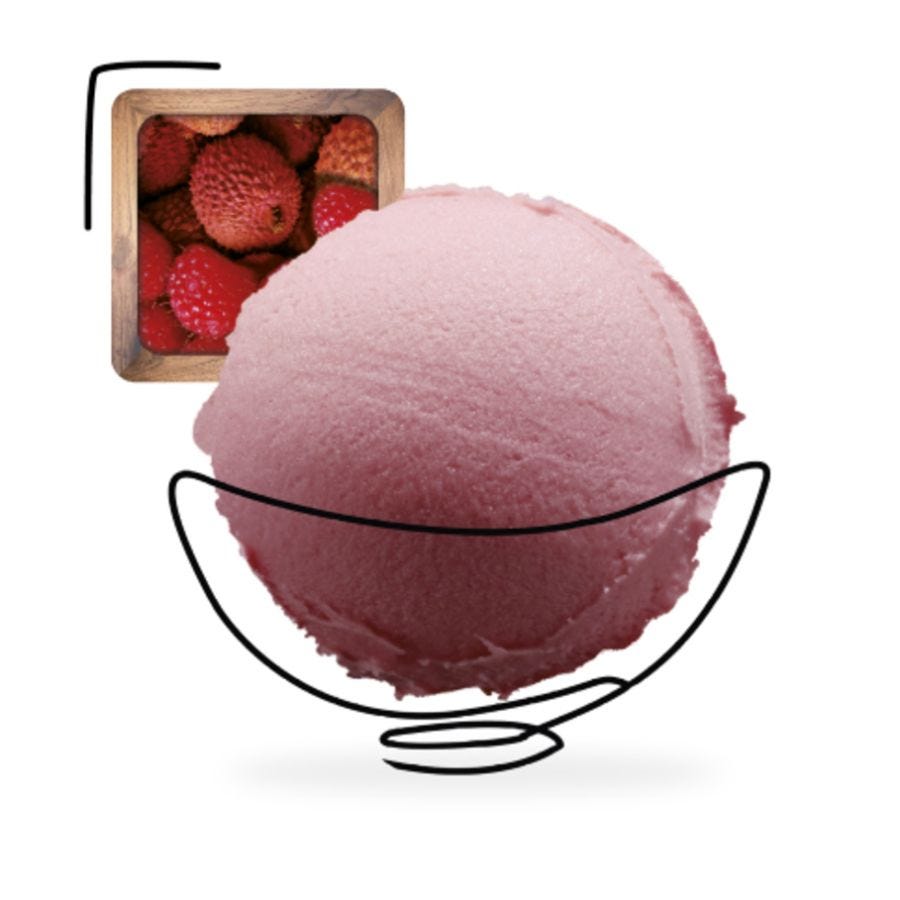 Sorbet plein fruit litchi framboise rose artisanal
