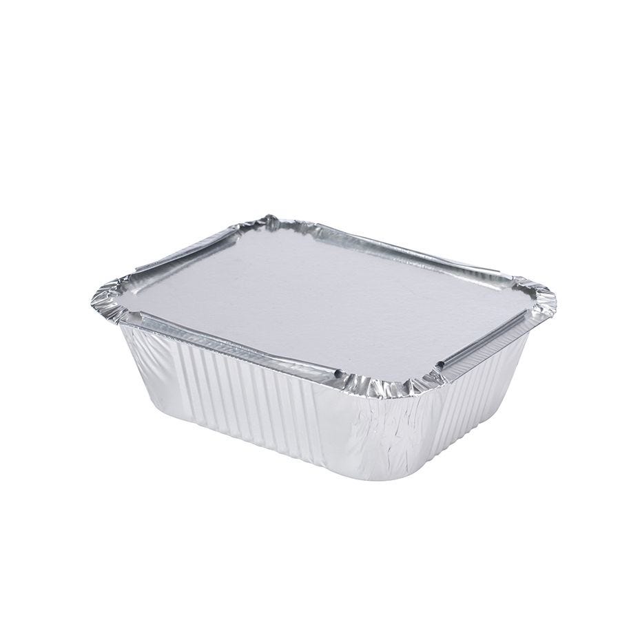 Barquette aluminium rectangulaire avec couvercle 450ml H40mm