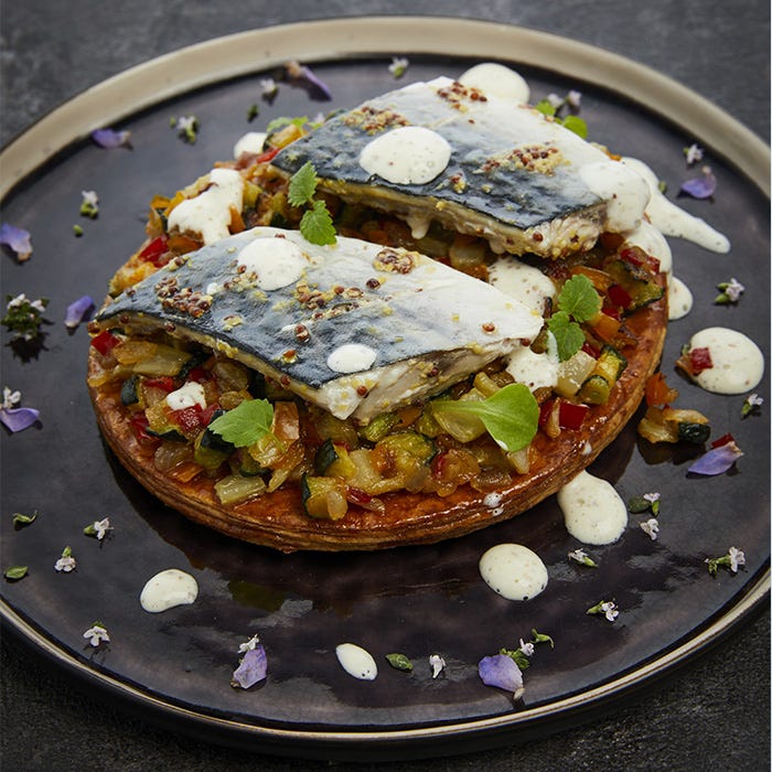 tarte fine legume confit maquereau moutarde