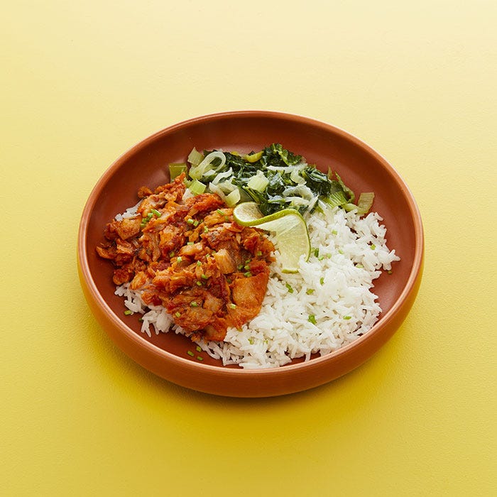 rougail morue bok choy riz basmati