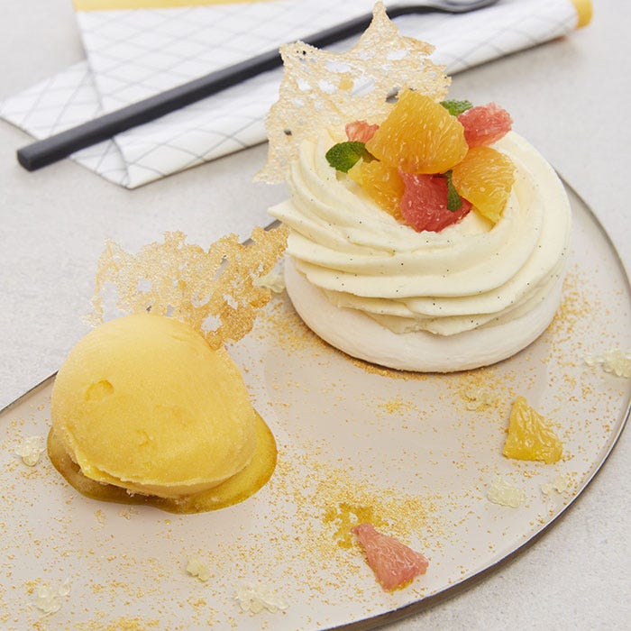 pavlova agrumes sorbet plein fruit mandarine