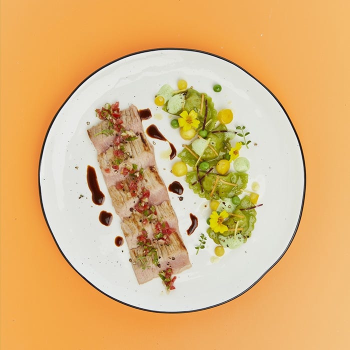escalope veau printaniere raviole asperge