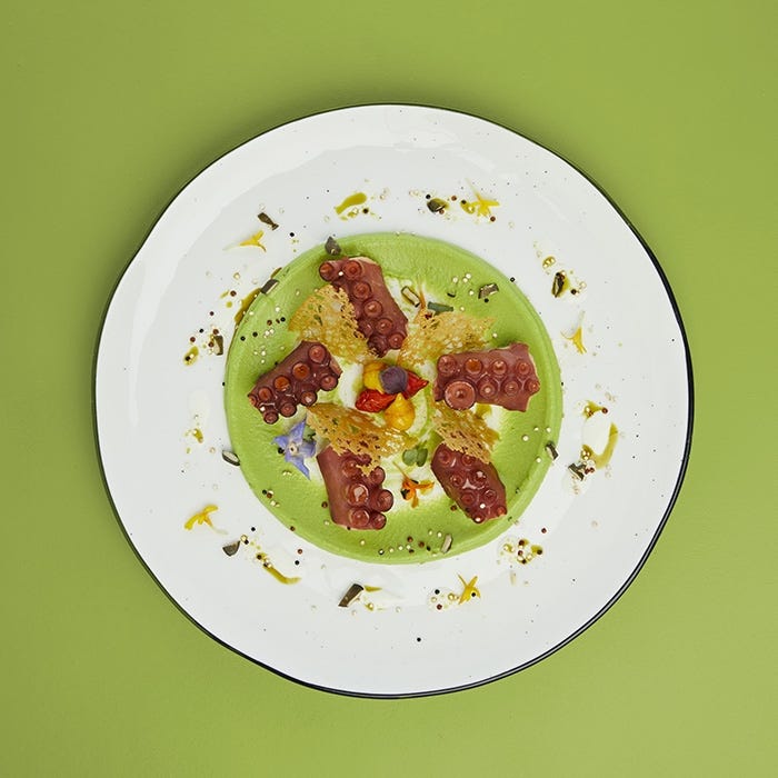 poelee poulpe aromates petit pois